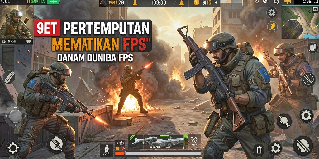 Gameplay intens dalam 9ET yang menunjukkan aksi tembak-menembak realistik.