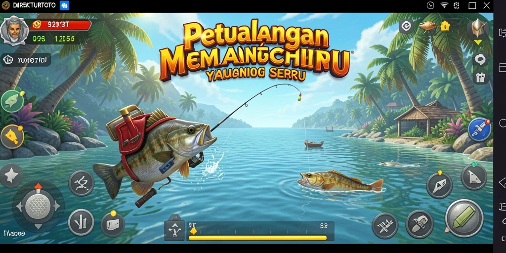 Screenshot gameplay <strong>DIREKTURTOTO</strong> menampilkan momen seru saat memancing ikan.