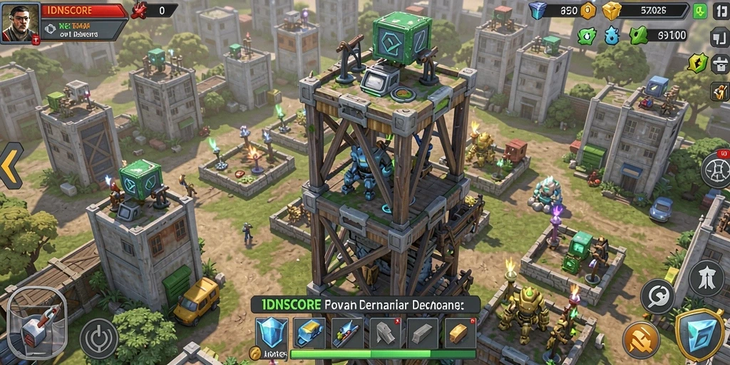 Screenshot IDNSCORE menampilkan aksi seru dalam permainan Tower Defense.