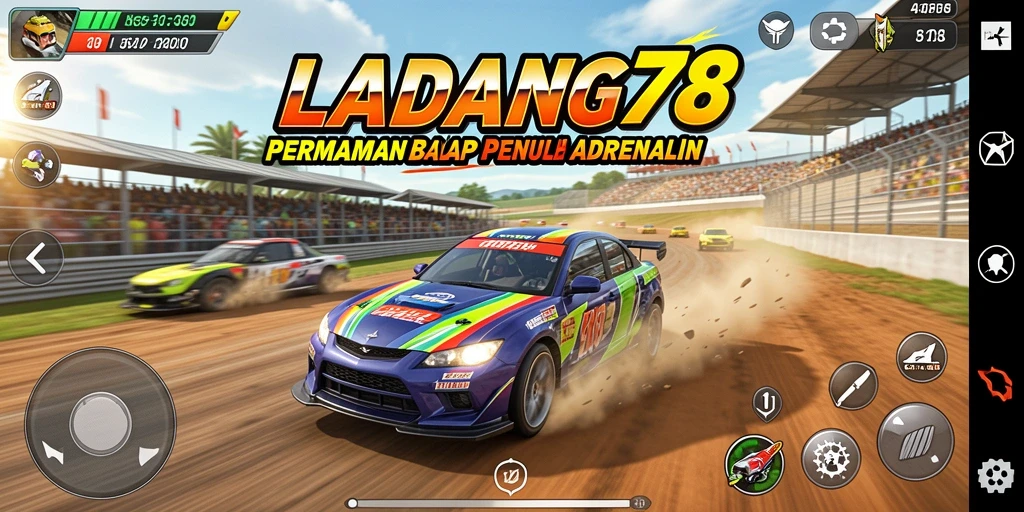 Screenshot LADANG78 menampilkan aksi balap seru di trek yang menantang.