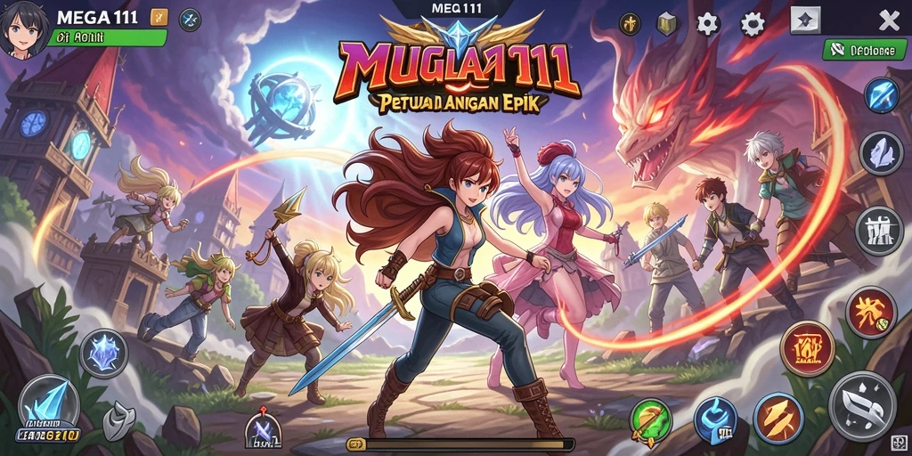 Tangkapan layar gameplay MEGA111 menampilkan aksi seru dan karakter anime yang dinamis.