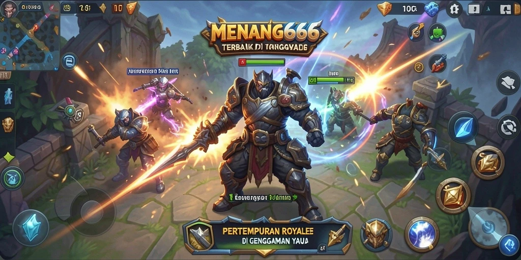 Tampilan gameplay menegangkan di dalam arena pertempuran MENANG666.